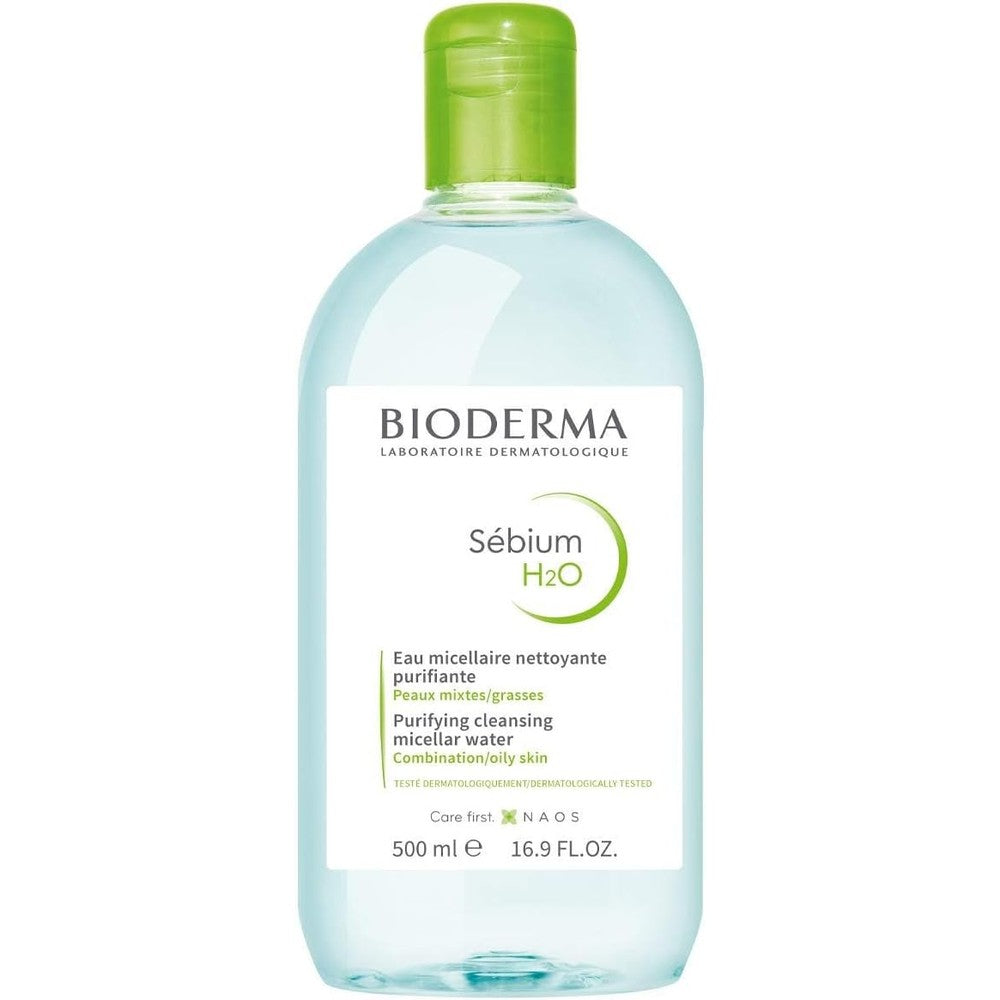 Bioderma Sebium H2O Purifying Micellar Water Facial Cleanser And Makeup Remover For Combination To Oily Skin 500 Milliliters