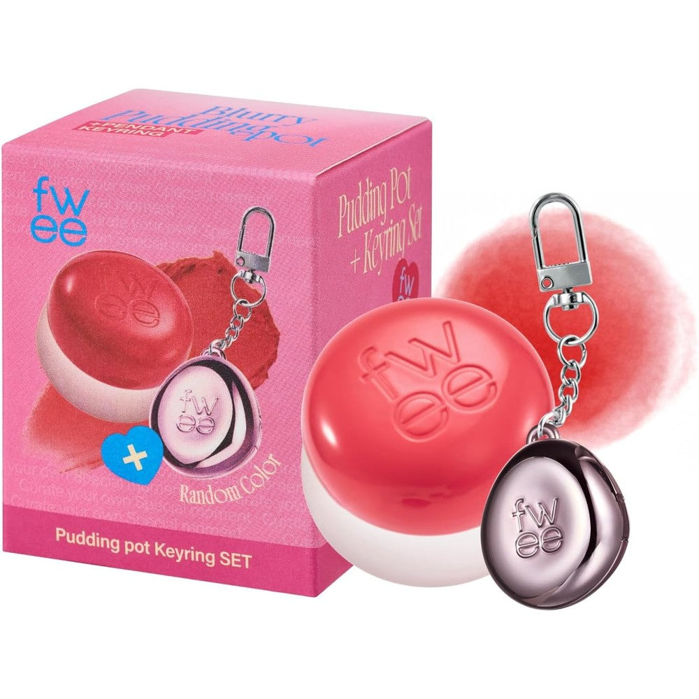 Fwee Blurry Pudding Pot and Keychain Set Velvet Matte Lip and Cheek Tint Airbrushed Blush Buildable Pigment Variant Girls Coral Red 0.17 Ounce