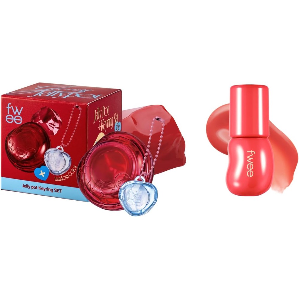 Fwee Glowy Jelly Pot and Keychain Set With 3D Voluming Gloss Honey Peach Vivid Coral And Sorbet Seventy Percent Rich Duo 0.14 Ounce