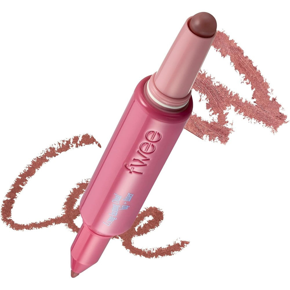 Fwee Long Lasting Dual Coloring Stick Lip Liner And Lipstick Combination Satin Finish Smudge Proof Lip Service Multi Use Makeup Stick 1.2 Grams