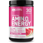 Optimum Nutrition Amino Energy Watermelon front view container showcasing pre workout nutrition facts.