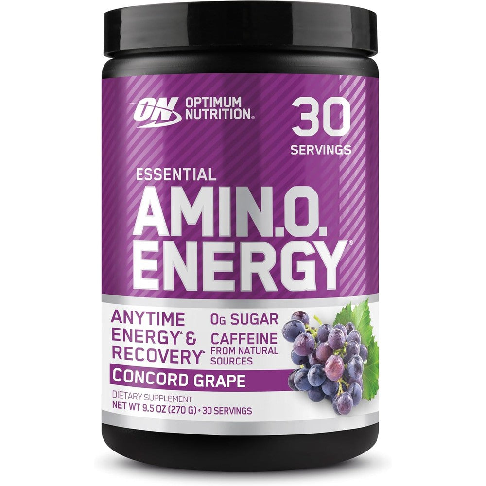 Optimum Nutrition Essential Amino Energy Concord Grape thirty servings front view container for pre workout energy