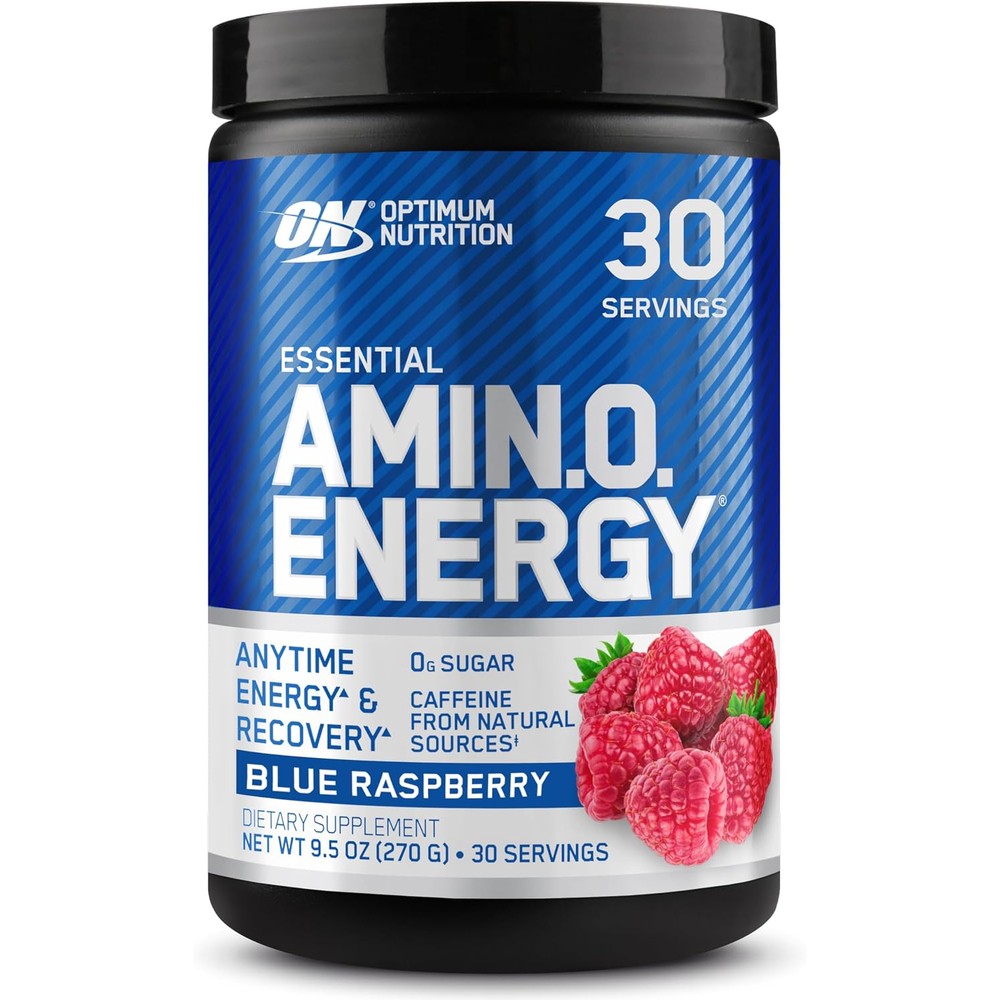 Optimum Nutrition Amino Energy Blue Raspberry thirty servings tub front view