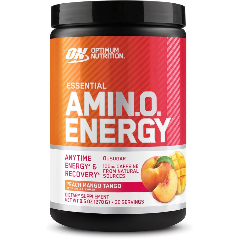 Optimum Nutrition Amino Energy Peach Mango Tango front container view showing supplement facts