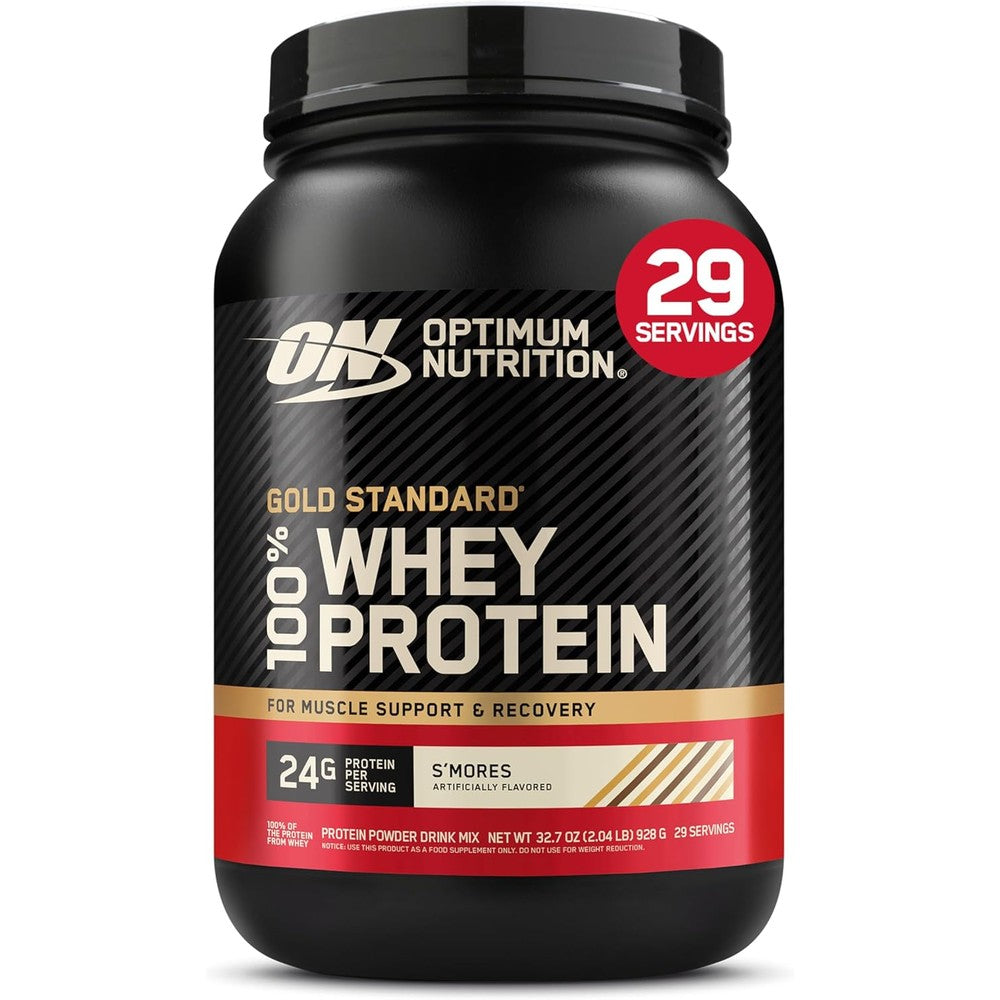 Optimum Nutrition Gold Standard 100% Whey Protein Powder S'Mores flavor two pound tub front view