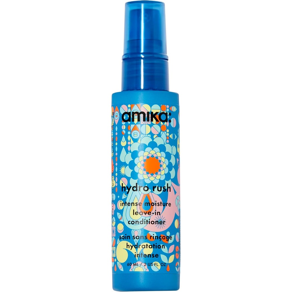 Amika Hydro Rush Intense Moisture Leave In Conditioner front view bottle for dry hair hydration