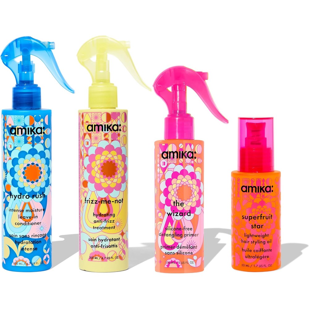 Amika The Core Four Stylist Loved Treatment Set front view showing hair care bottles.
