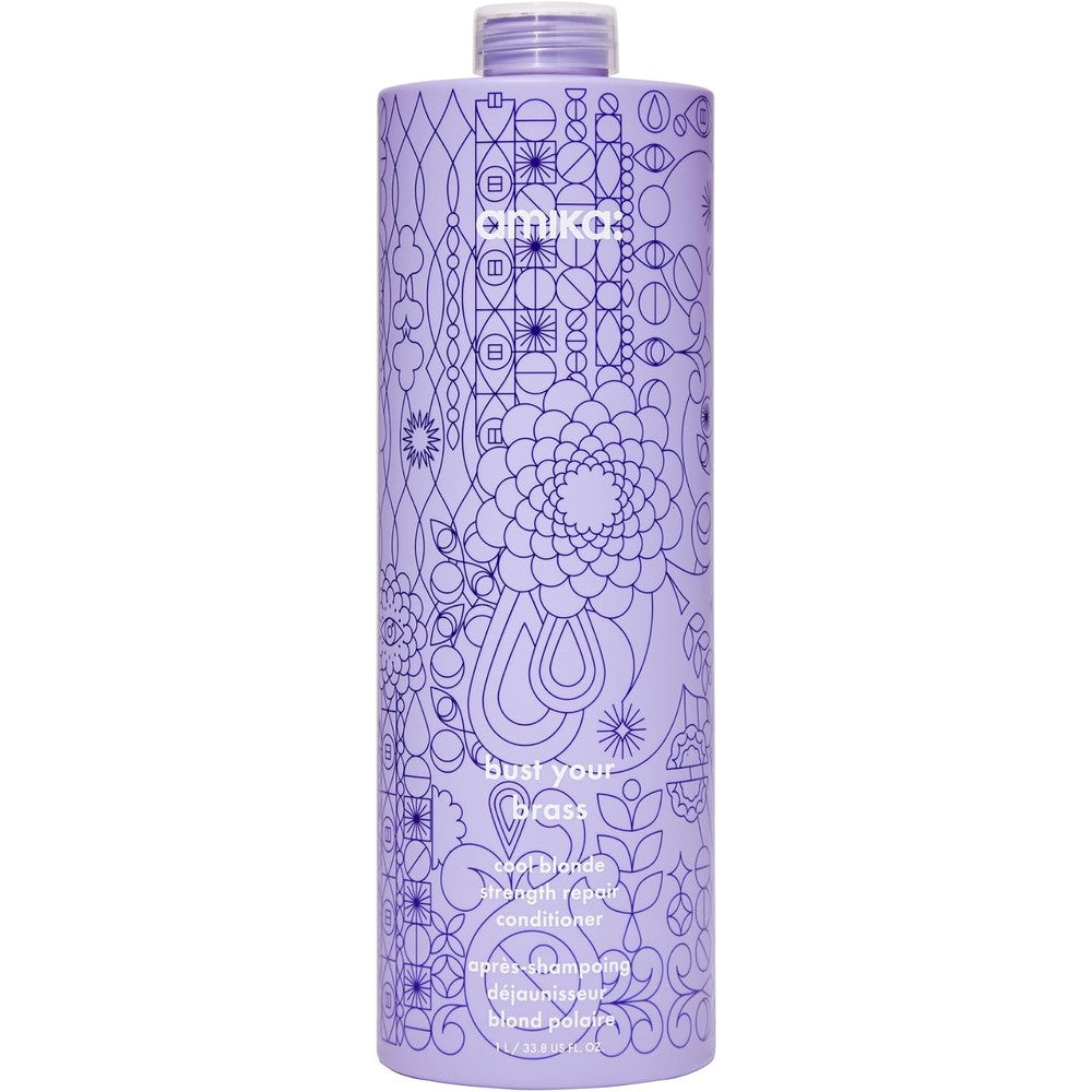Amika Bust Your Brass Cool Blonde Strength Repair Conditioner 1000ml front view bottle