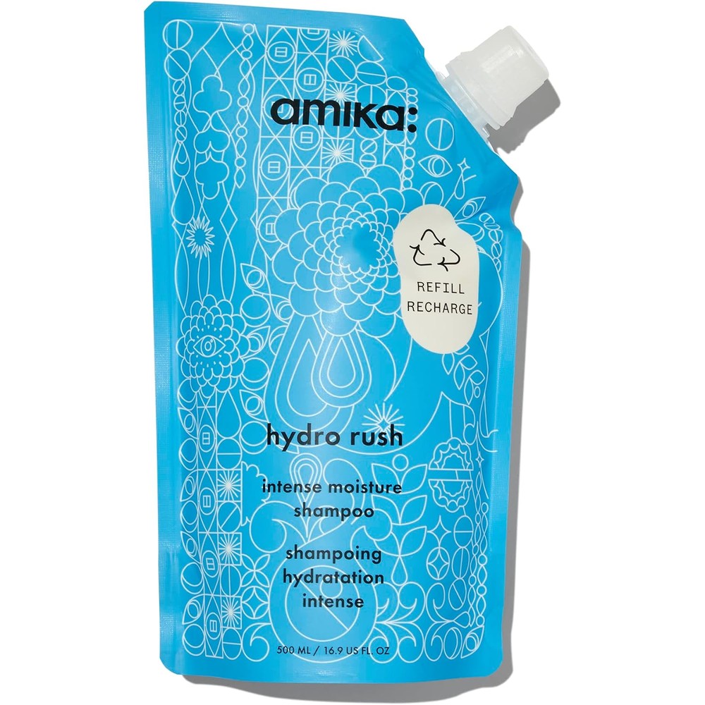 Amika Hydro Rush Intense Moisture Shampoo 500ml eco refill pouch front view
