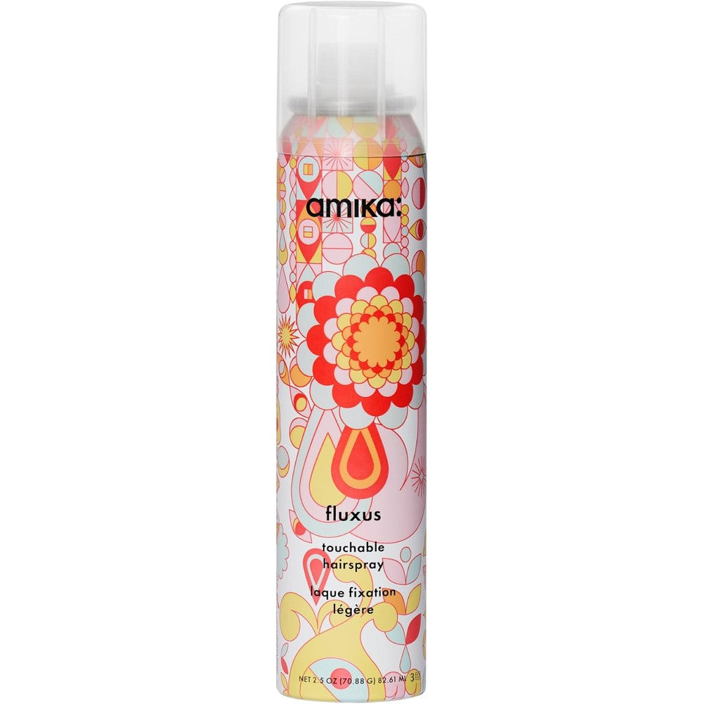 Amika Fluxus Touchable Hairspray front view flexible hold styling spray
