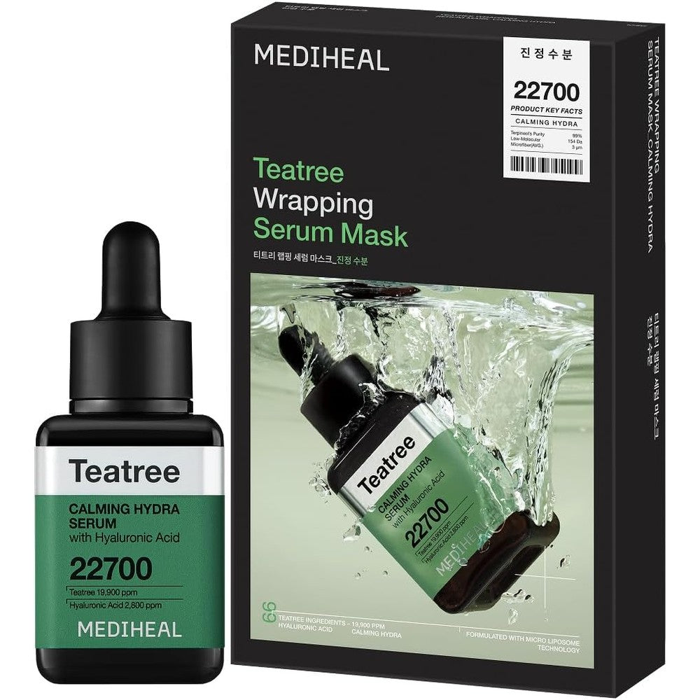 MEDIHEAL Teatree Calming Serum and Mask Skin Care Duo Set front view showing the product box and packaging