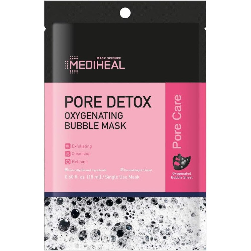 Mediheal Pore Detox Oxygenation Bubble Sheet Mask For Deep Cleansing And Pore Refining Single Pack One Sheet Zero Point Sixty Fluid Ounce