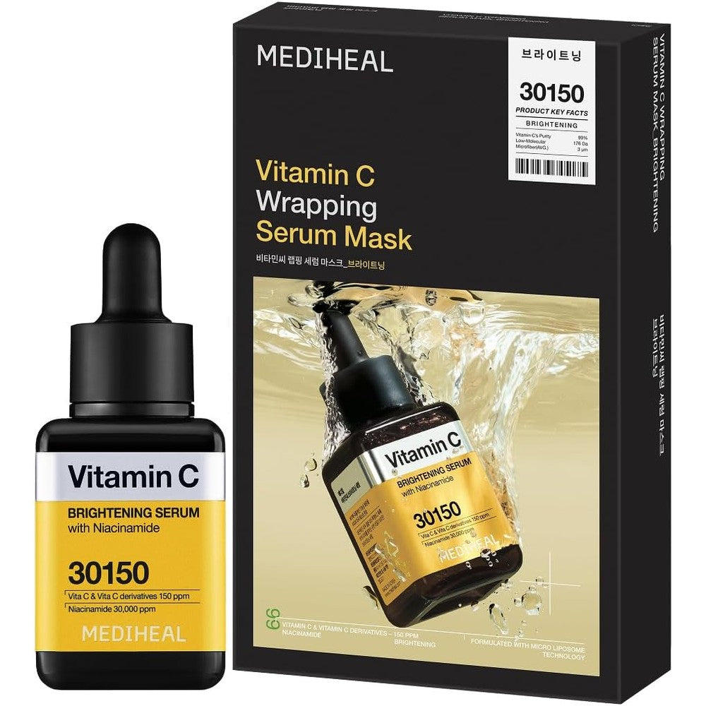 MEDIHEAL Vitamin C Brightening Serum and Mask Duo Set front packaging view for radiant skin care.