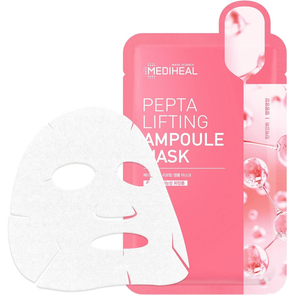 Mediheal Pepta Lifting Ampoule Mask Pack Of 15 Peptides And Collagen Lifting Facial Mask Sheet For Firming Stressed Skin