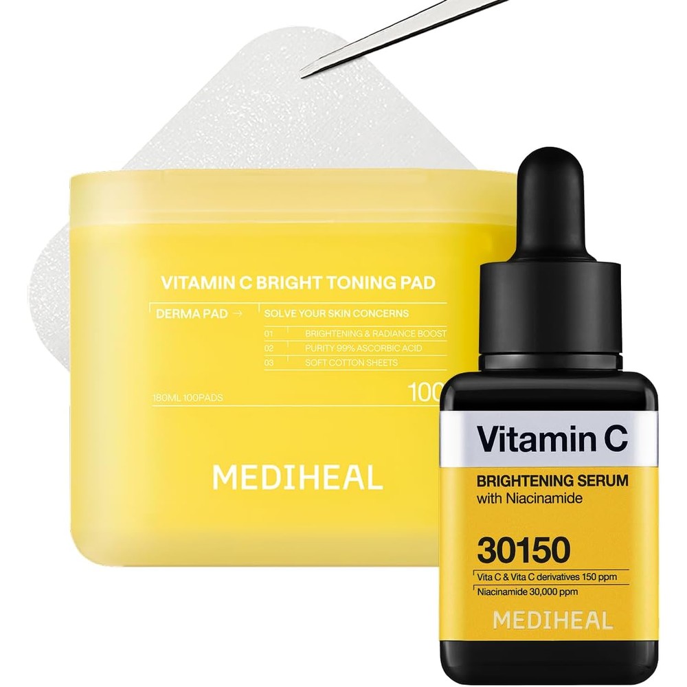 Mediheal Vitamin C Pad and Serum Duo Set front view showing authentic Korean brightening skincare packaging.
