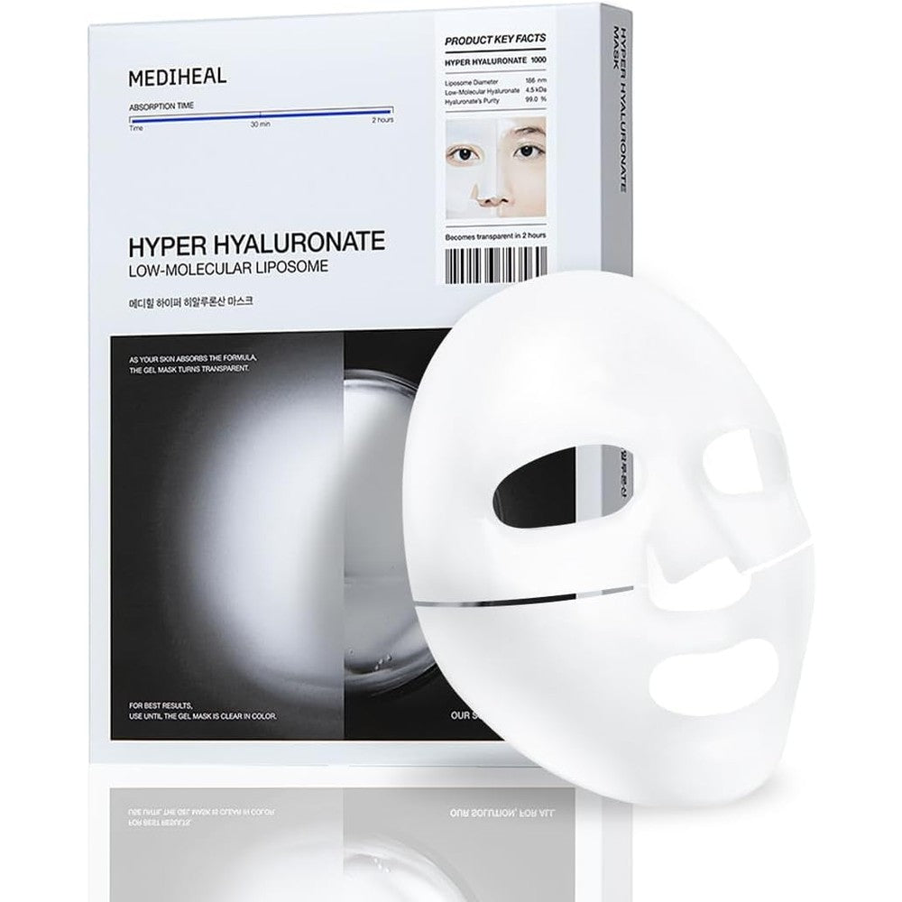 Mediheal Hyper Hyaluronate Hydrogel Mask front packaging view showcasing authentic Korean skincare.
