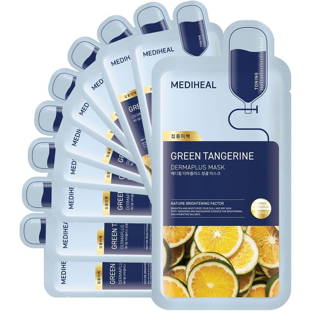 MEDIHEAL Dermaplus Green Tangerine Mask 10 Counts front view packaging