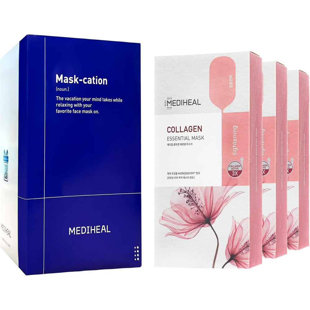 MEDIHEAL Collagen Essential Sheet Mask Firming And Hydrating Korean Face Mask Value Set 30 Count