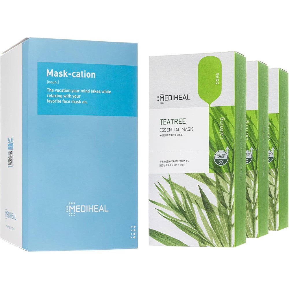 Mediheal Tea Tree Essential Blemish Control Mask Jumbo Pack Skin Soothing Sebum Control For Sensitive Oily Skin Thirty Count Sheets