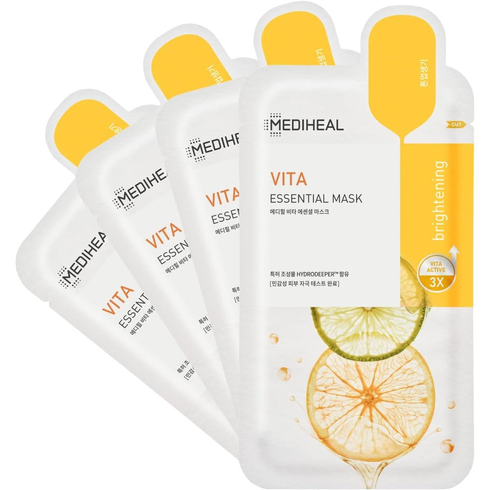 Mediheal Vita Essential Face Mask Vitamin Sheet Mask For Brightening And Smoothing Four Sheets