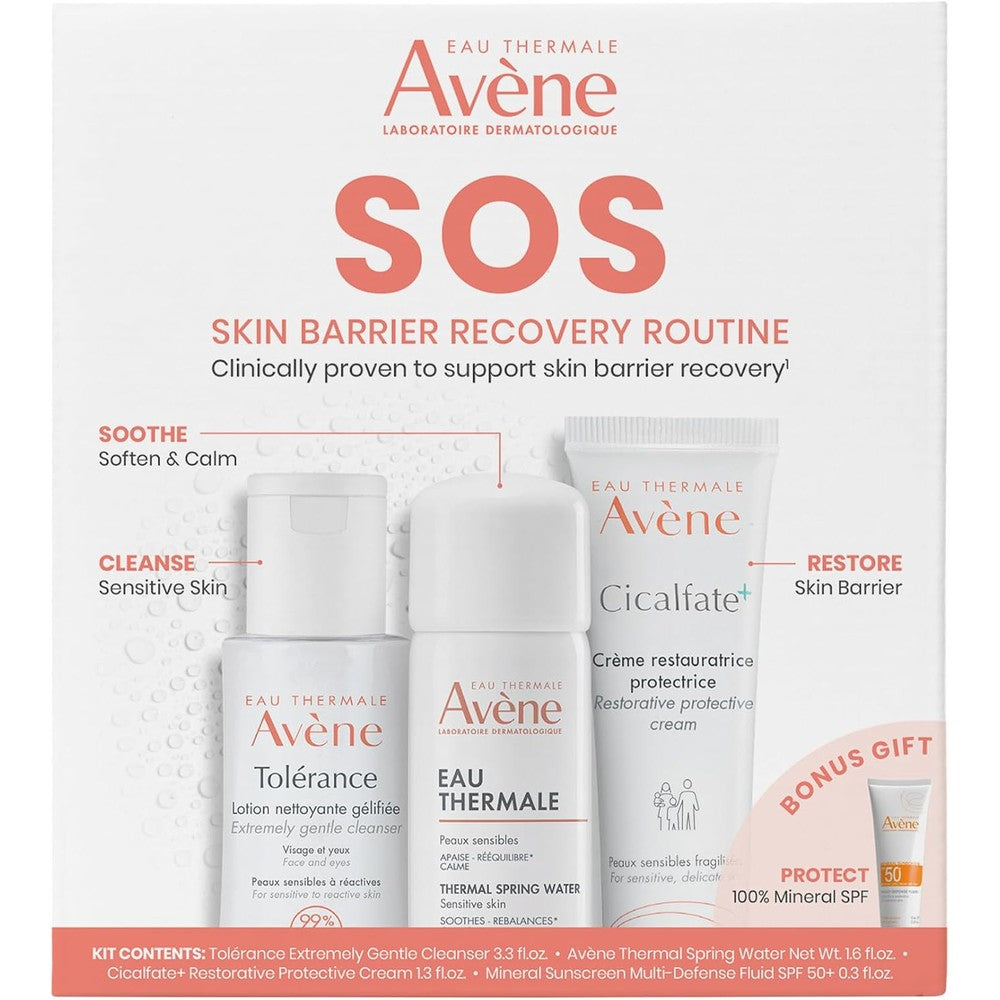 Avene SOS Post-Procedure Recovery System Optimal Sensitive Skin Care Kit With Thermal Spring Water And Cicalfate Restorative Protective Cream