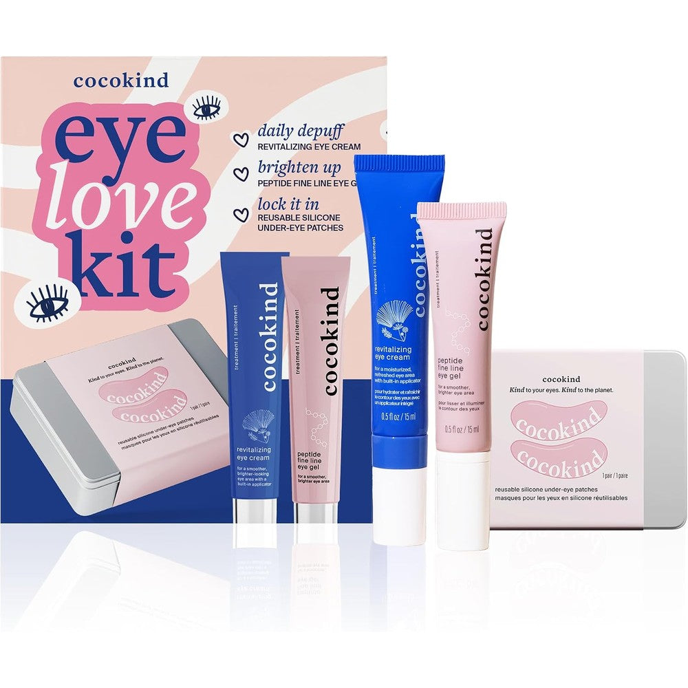 Cocokind Eye Love Kit front view showing eye gel cream and patches