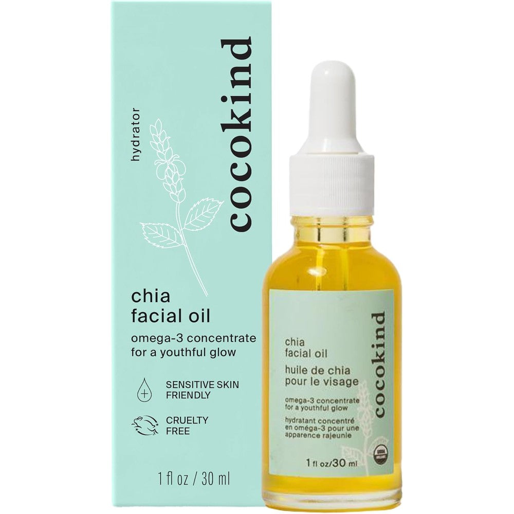 Cocokind Organic Chia Facial Oil front bottle view lightweight daily moisturizer