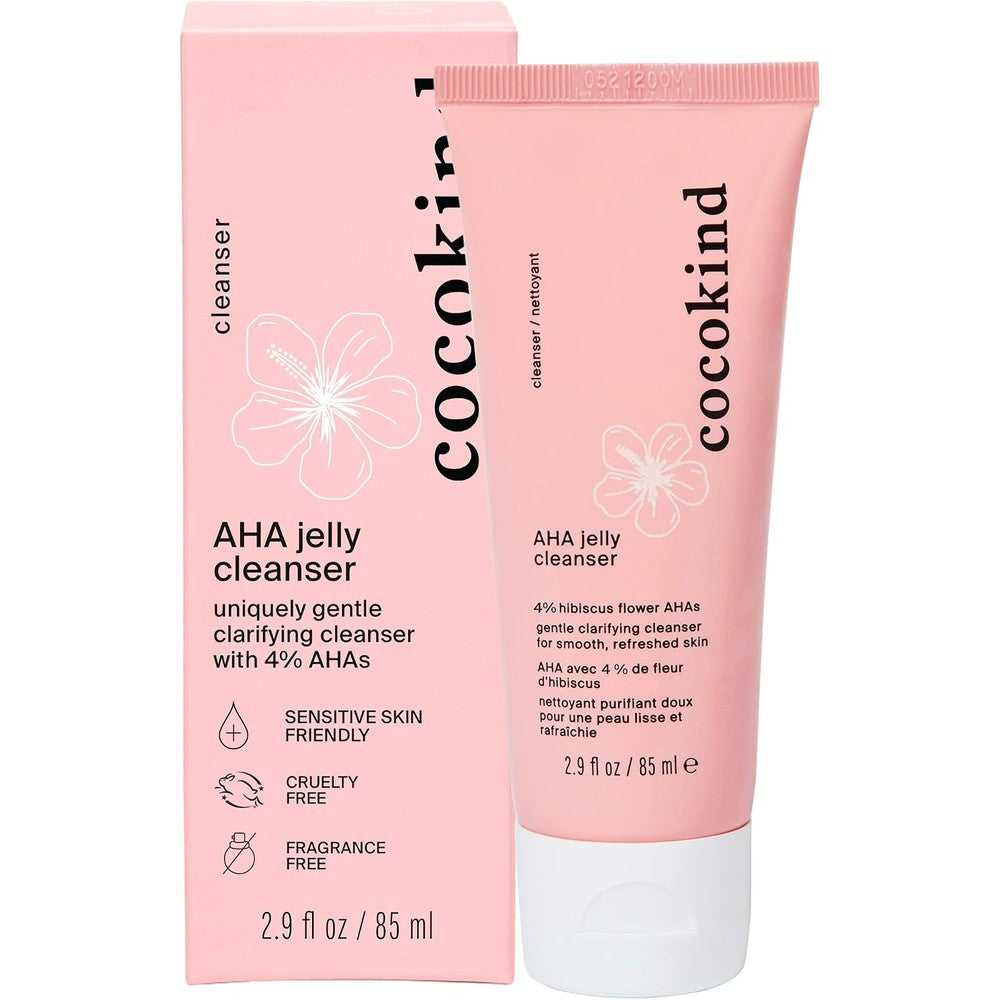 Cocokind AHA Jelly Cleanser front view pink tube exfoliating face wash