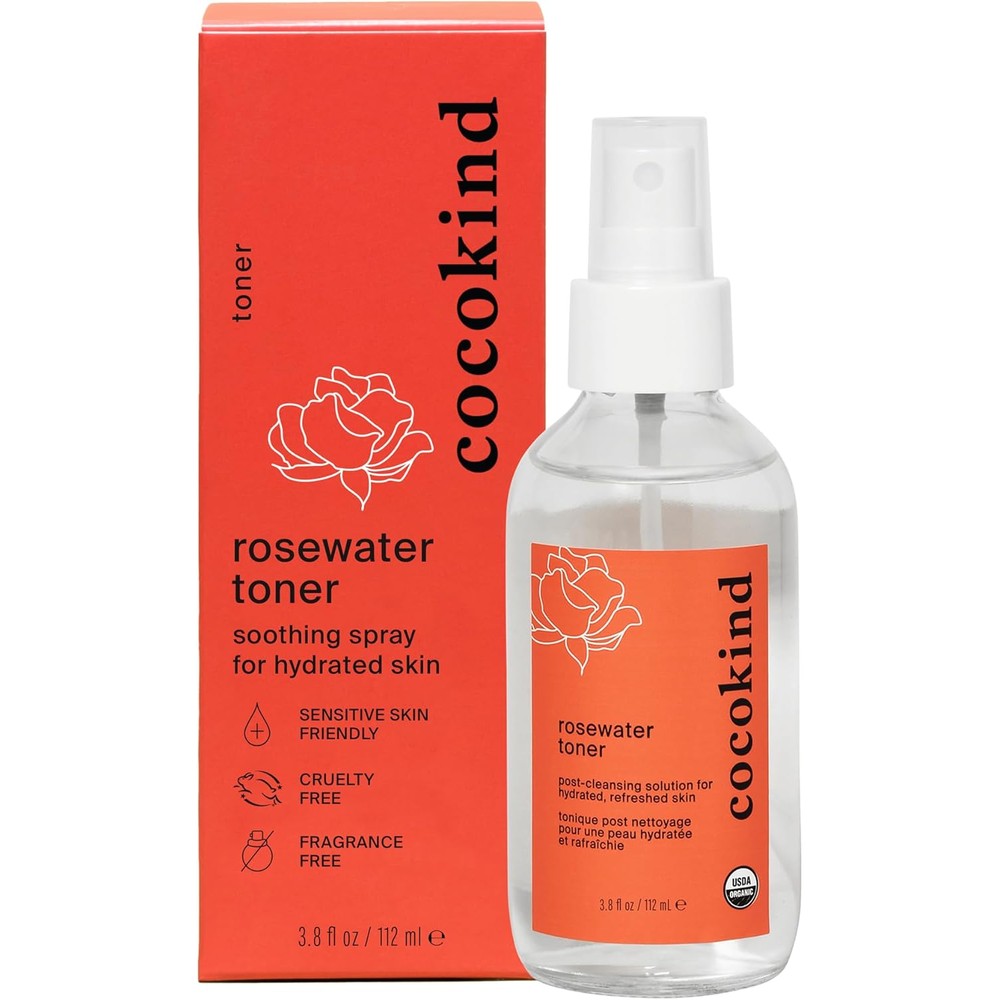 Cocokind Organic Rosewater Facial Toner front view of the four fluid ounce bottle