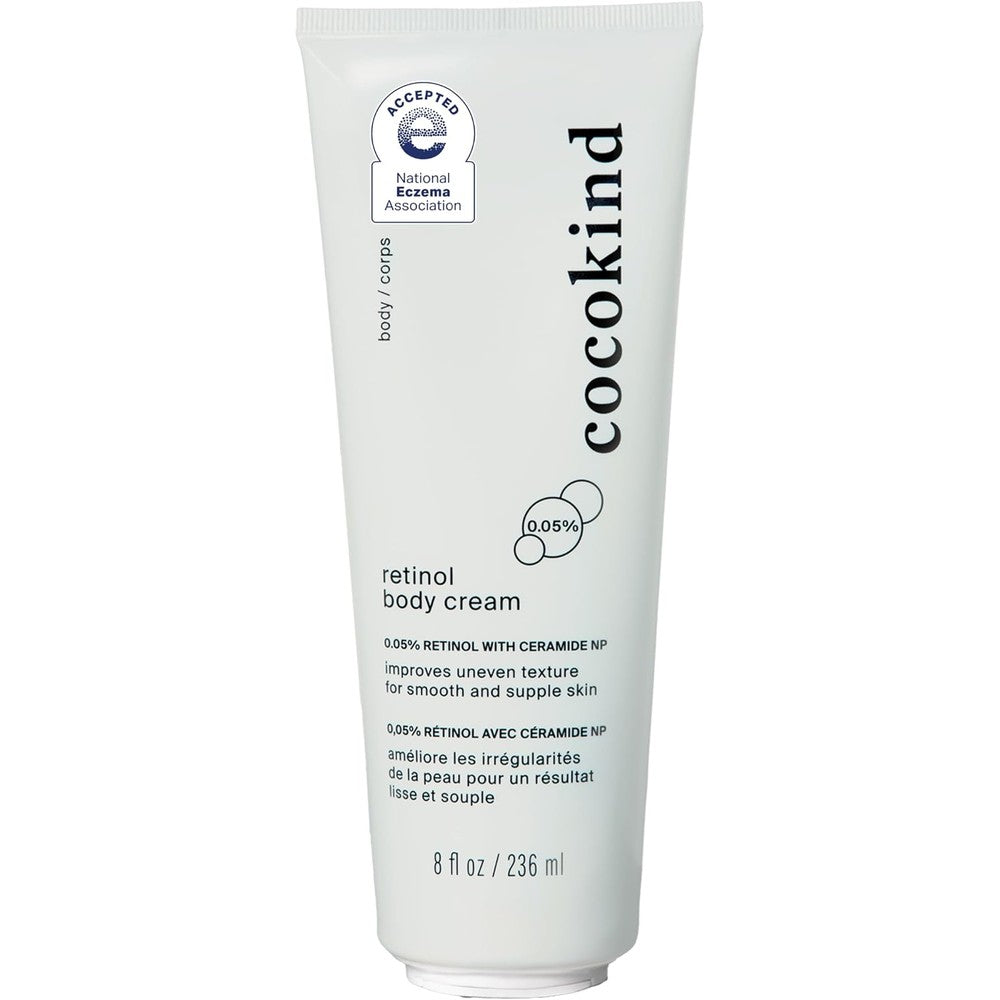 Cocokind Retinol Body Cream Eight Fluid Ounce bottle front view for youthful body skin treatment