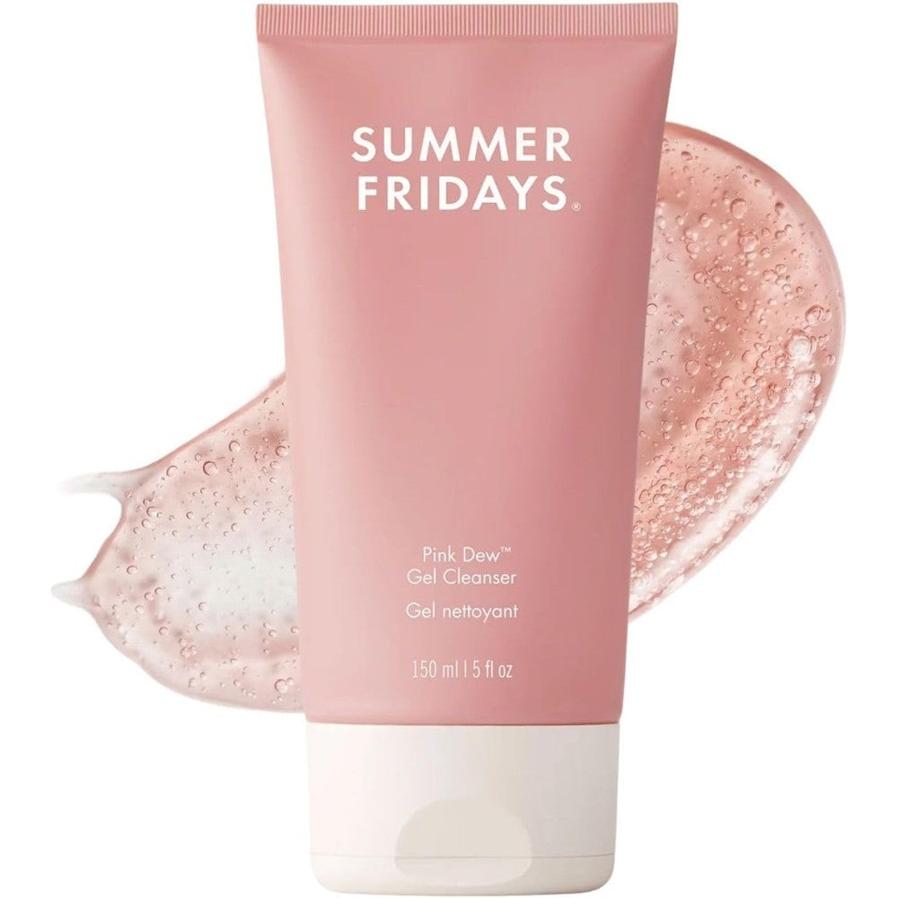 Summer Fridays Pink Dew Gel Facial Cleanser front view premium skincare bottle