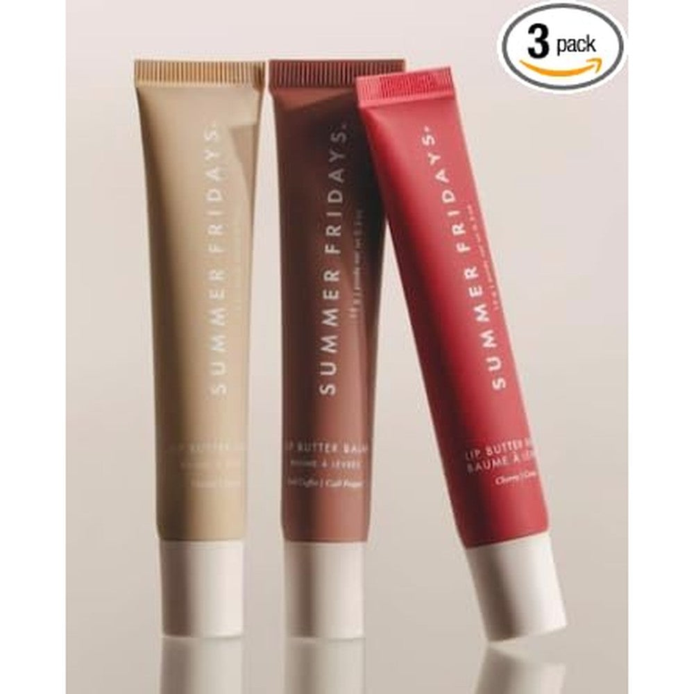 Summer Fridays The Lip Butter Balm Set front view containing three full size tinted vegan lip balms