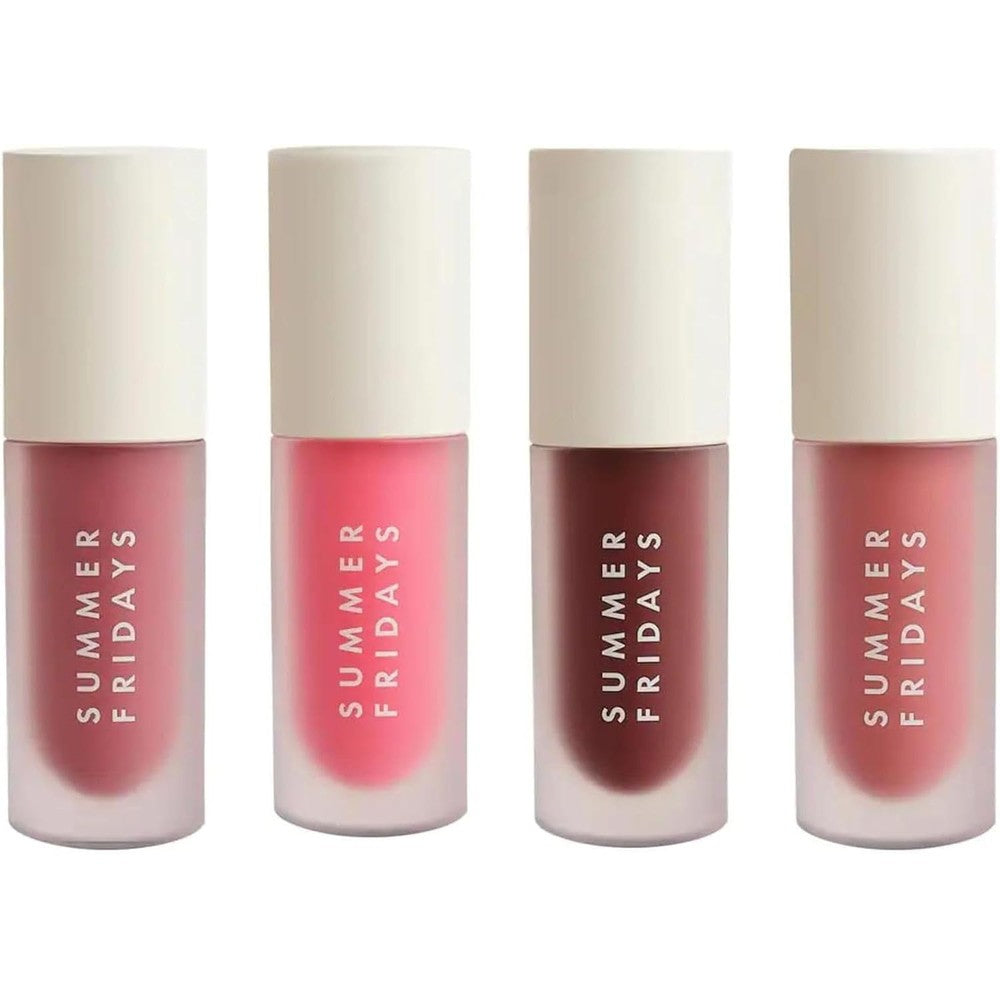 Summer Fridays Dream Lip Oil Set packaging front view highlighting four tinted shades