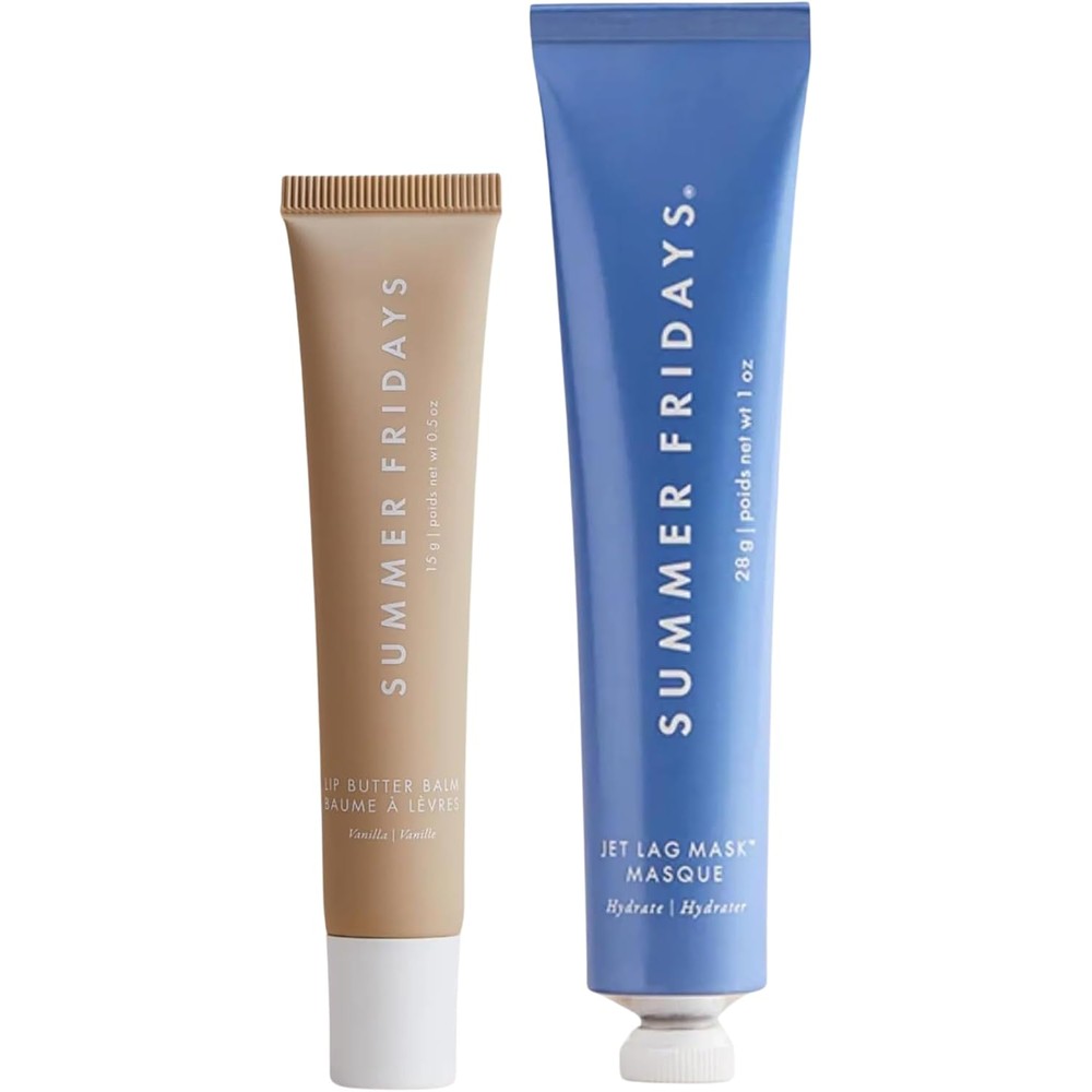 Summer Fridays Lip Butter Balm and Jet Lag Mask bundle front view showing imported authentic packaging.
