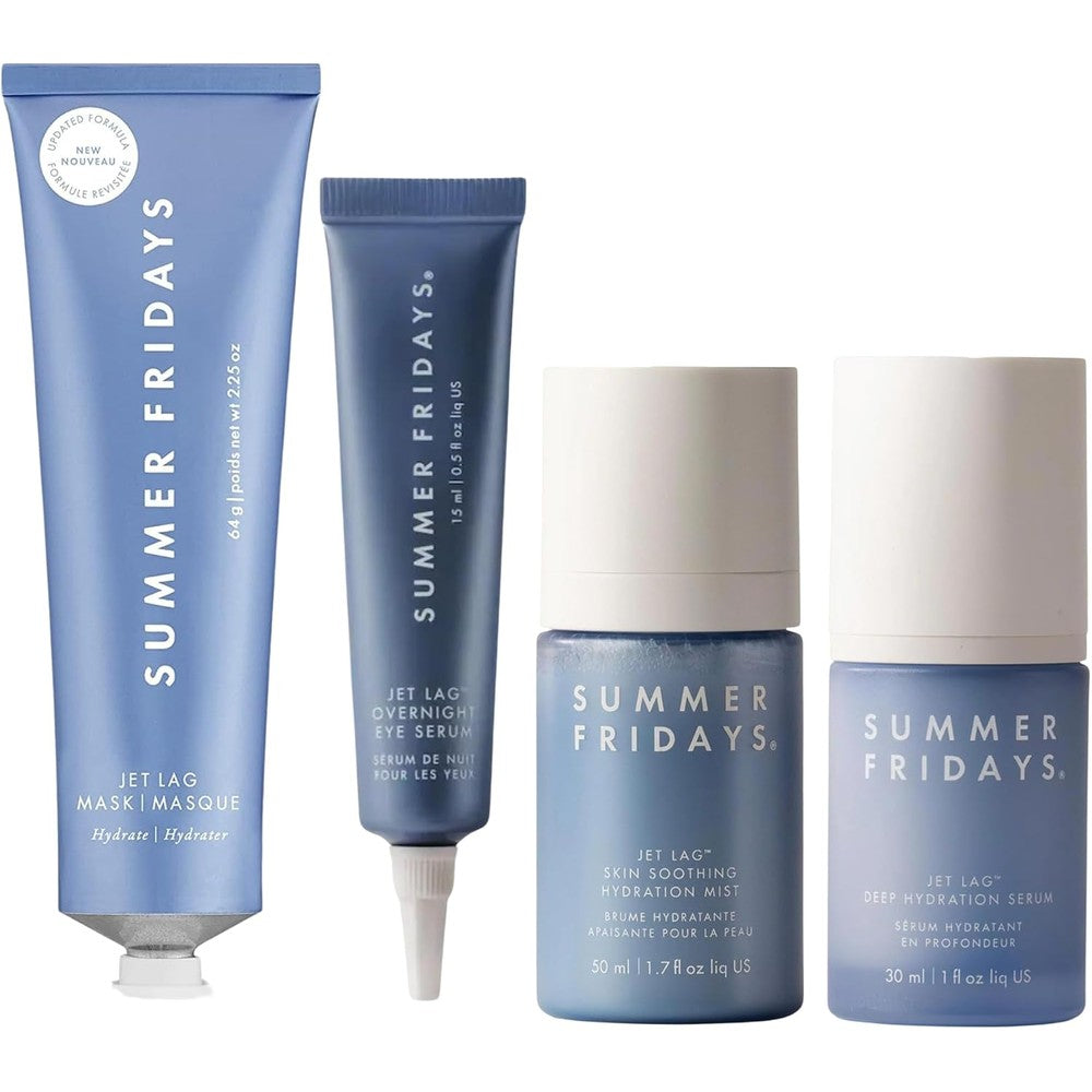 Summer Fridays Jet Lag Collection front view of the complete four-piece skincare set.