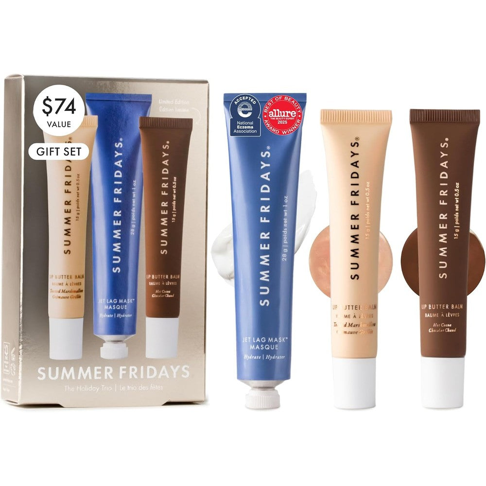 Summer Fridays Hydration Trio gift set front view featuring face mask and lip balms