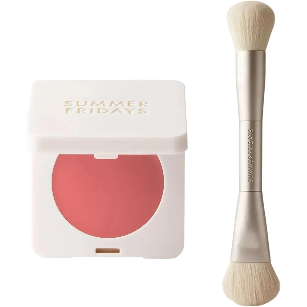 Summer Fridays Dewy Flush Duo front view packaging with brush and cream blush case