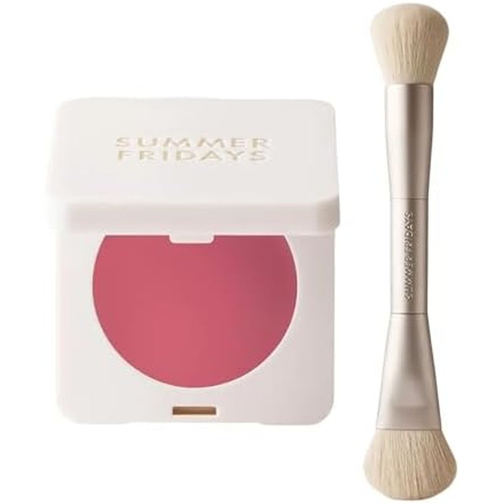Summer Fridays Dewy Color Essentials Set front view showcasing the compact and dual-ended brush.