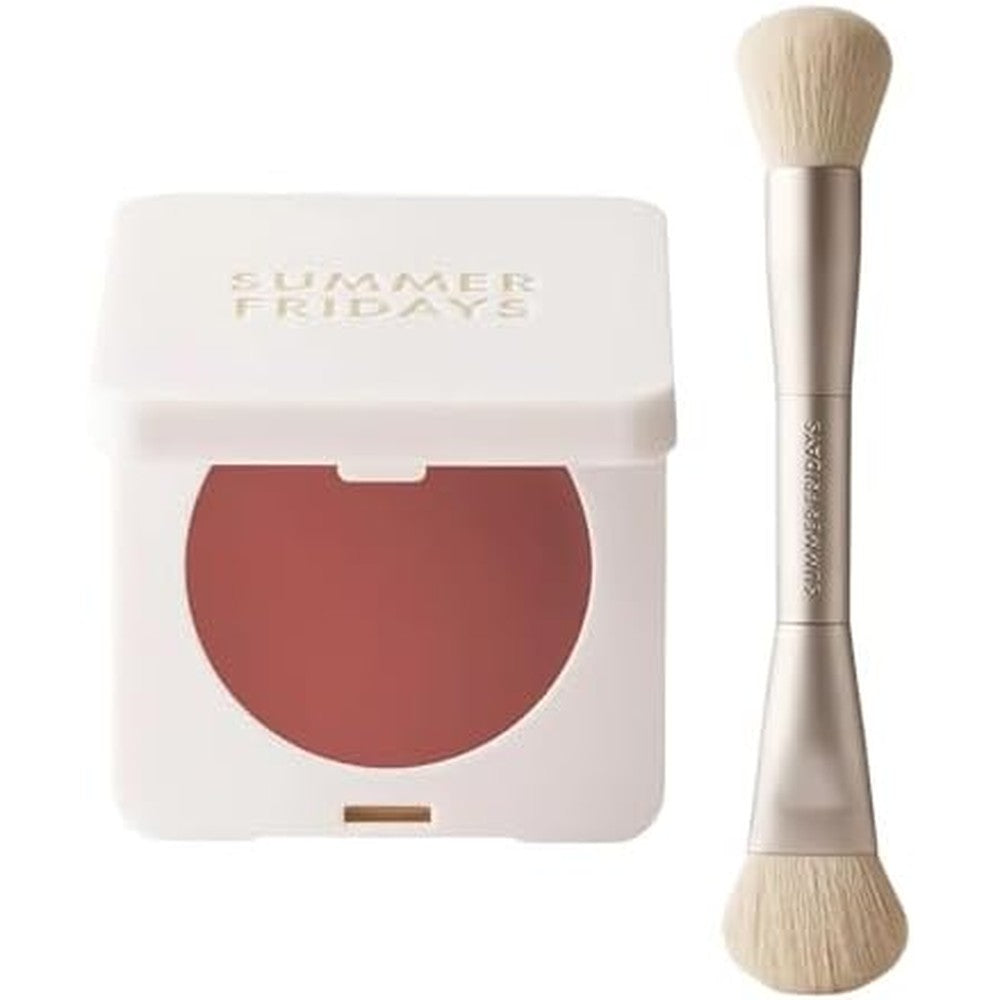 Summer Fridays Dewy Cheek Essentials Set front view showcasing the Toasted Terracotta blush balm and dual-ended brush.