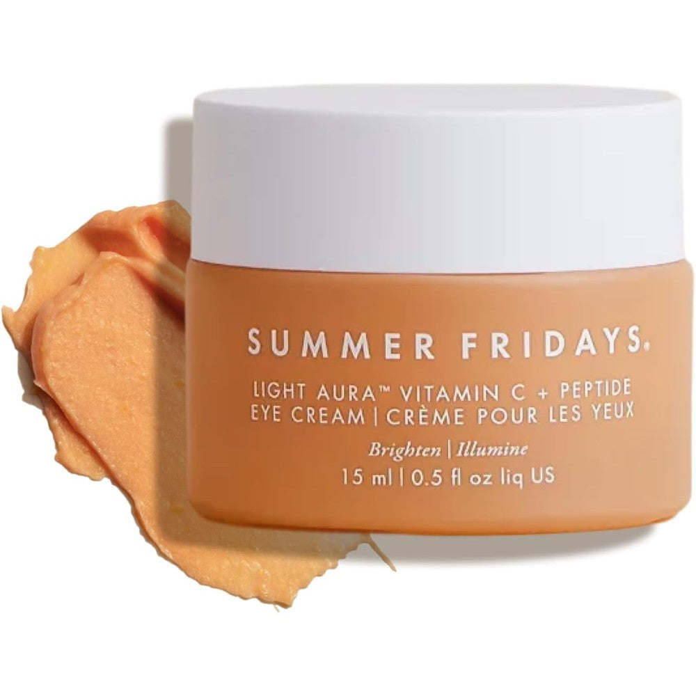 Summer Fridays Light Aura Vitamin C and Peptide Eye Cream front view of the premium brightening jar.