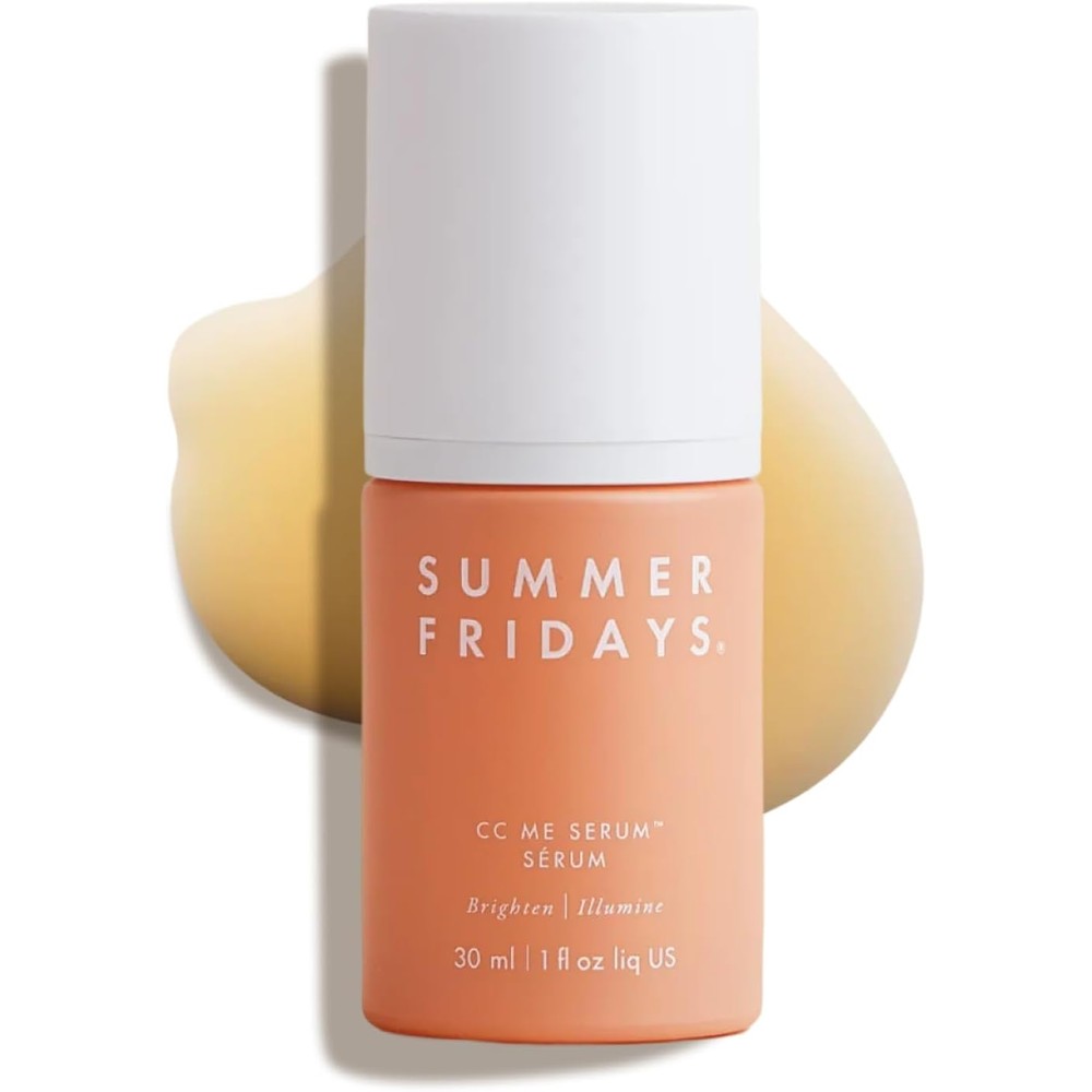 Summer Fridays CC Me Serum front view of orange packaging with white cap for skin brightening