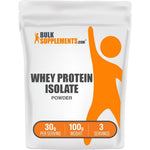 BulkSupplements Whey Protein Isolate Powder Unflavored Pure Nutritional Supplement Gluten Free 30 Grams Per Serving 100 Grams