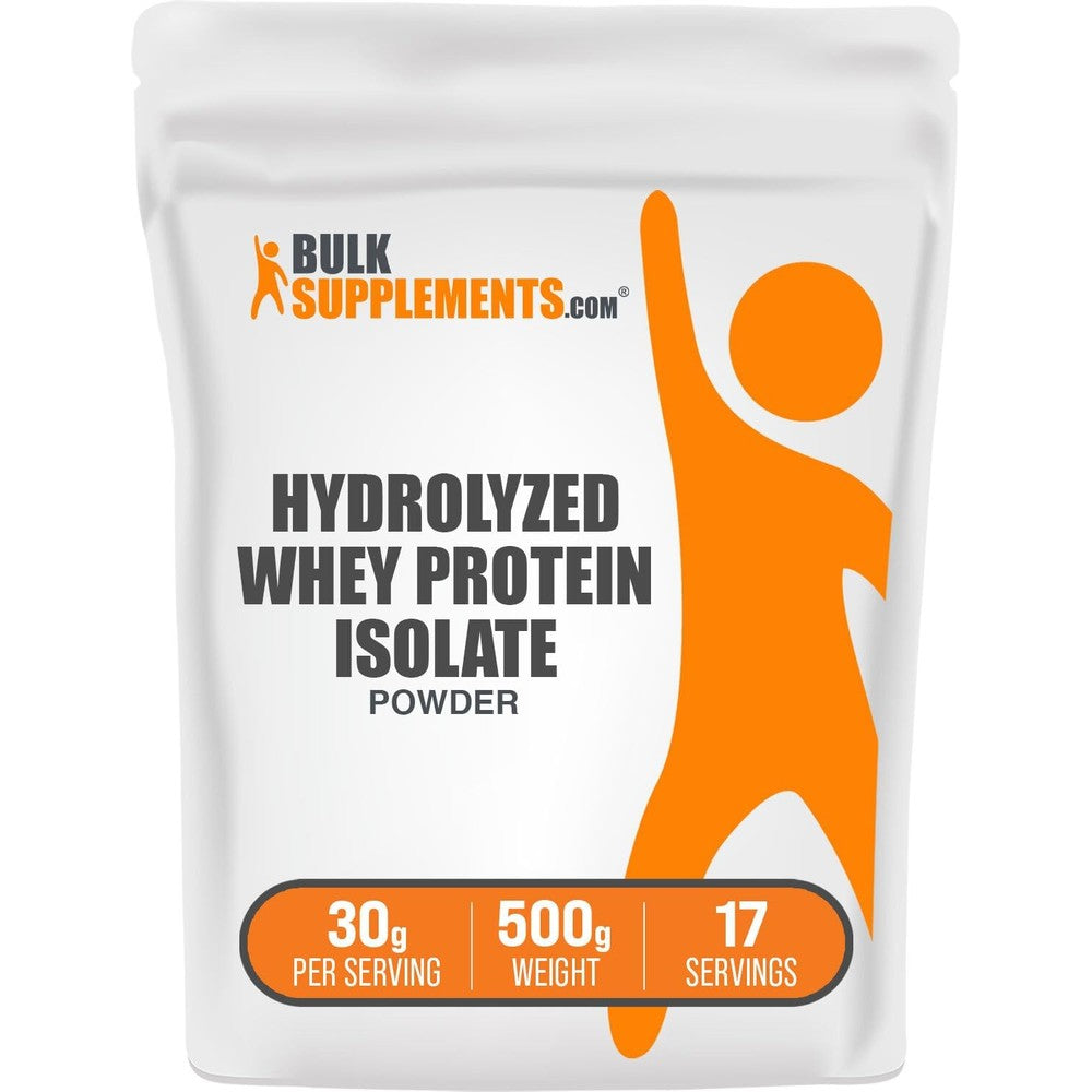 BulkSupplements Hydrolyzed Whey Protein Isolate Powder Unflavored Gluten Free 30 Grams Protein Per Serving 500 Grams