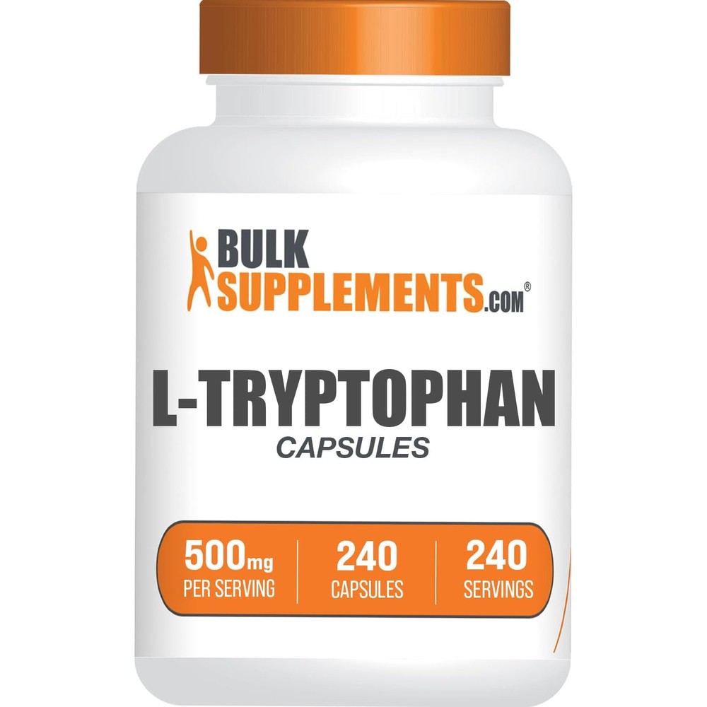 BulkSupplements L-Tryptophan Capsules 500 Milligrams Amino Acid Sleep And Mood Support Supplement 240 Capsules Pack Of 1
