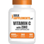 BulkSupplements Vitamin C With Zinc Capsules For Immune Support 1000mg Vitamin C And 15mg Zinc Vegan 360 Vegetable Capsules