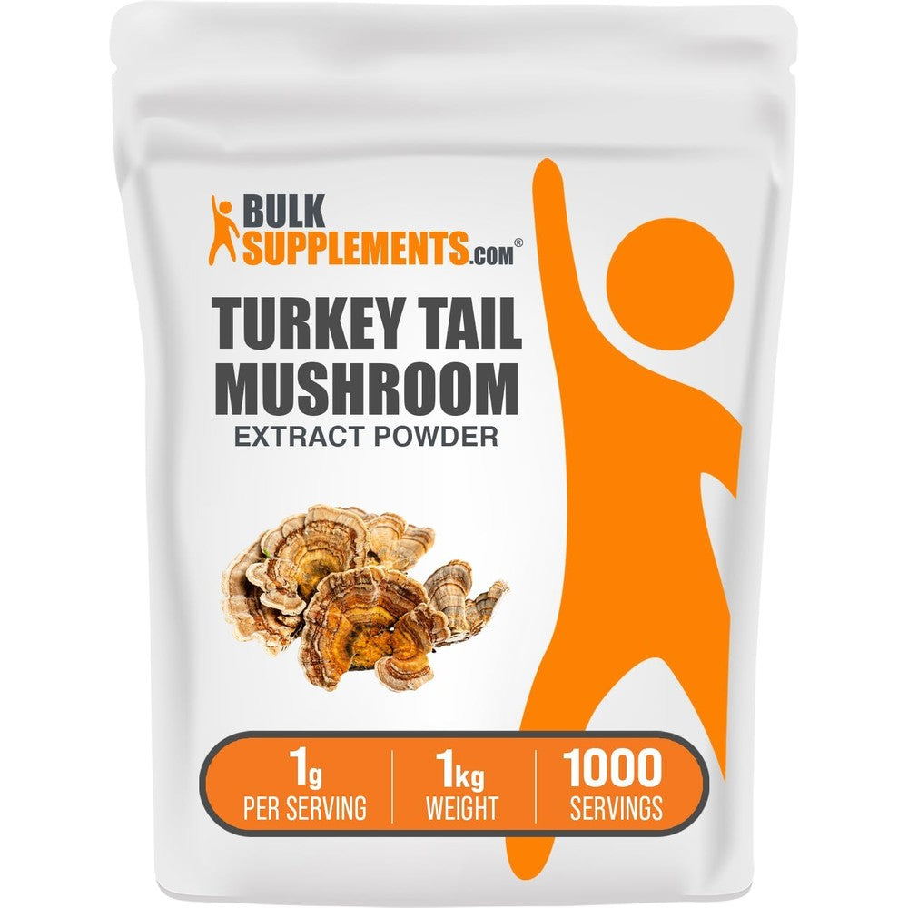 BulkSupplements Turkey Tail Mushroom Extract Powder Coriolus Versicolor Herbal Supplement Vegan and Gluten Free 1 Gram Per Serving 1 Kilogram