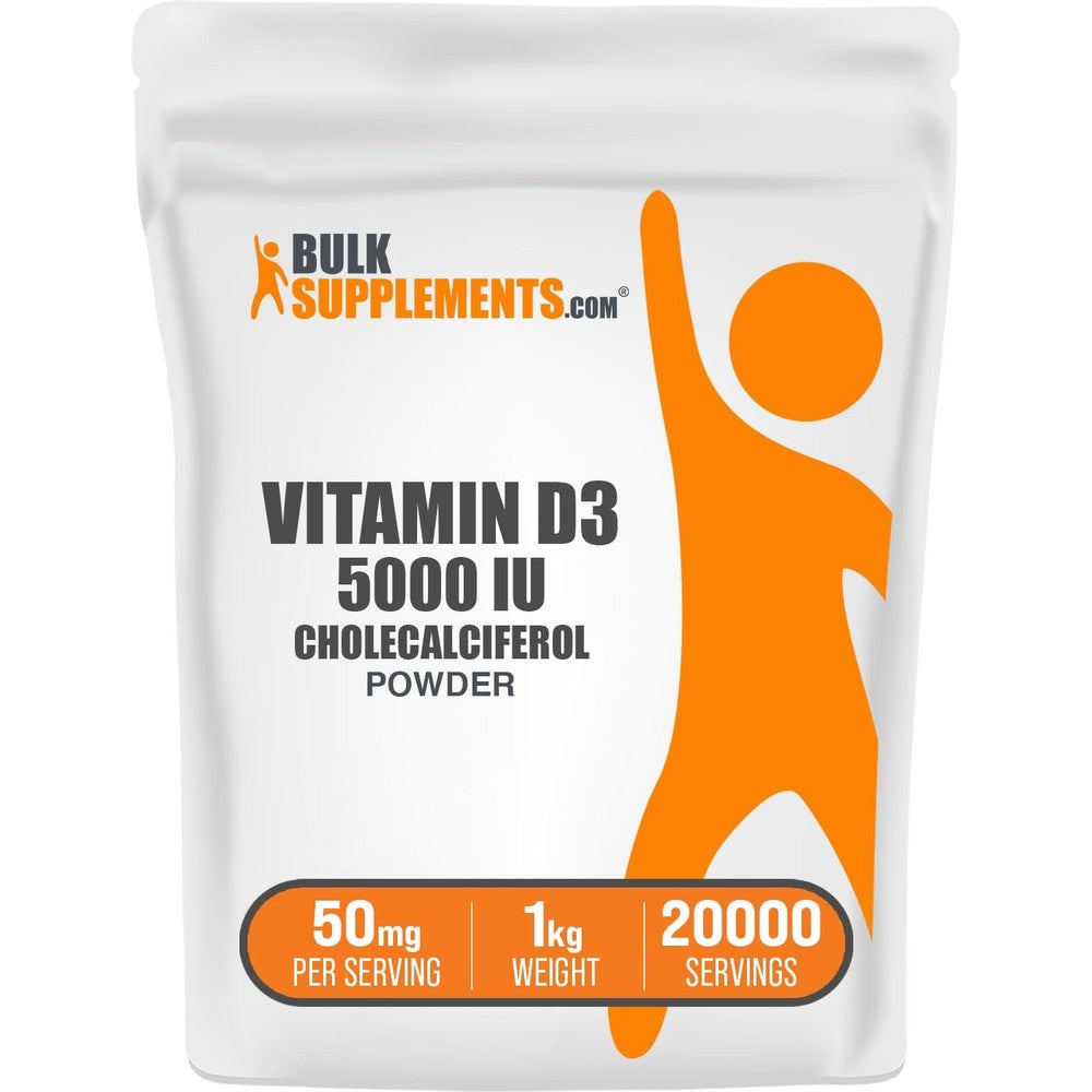 BulkSupplements Vitamin D3 Powder Cholecalciferol Supplement Five Thousand International Units Gluten Free Unflavored One Kilogram Pack Of One