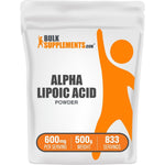BulkSupplements Alpha Lipoic Acid Powder front view packaging showing 500g weight
