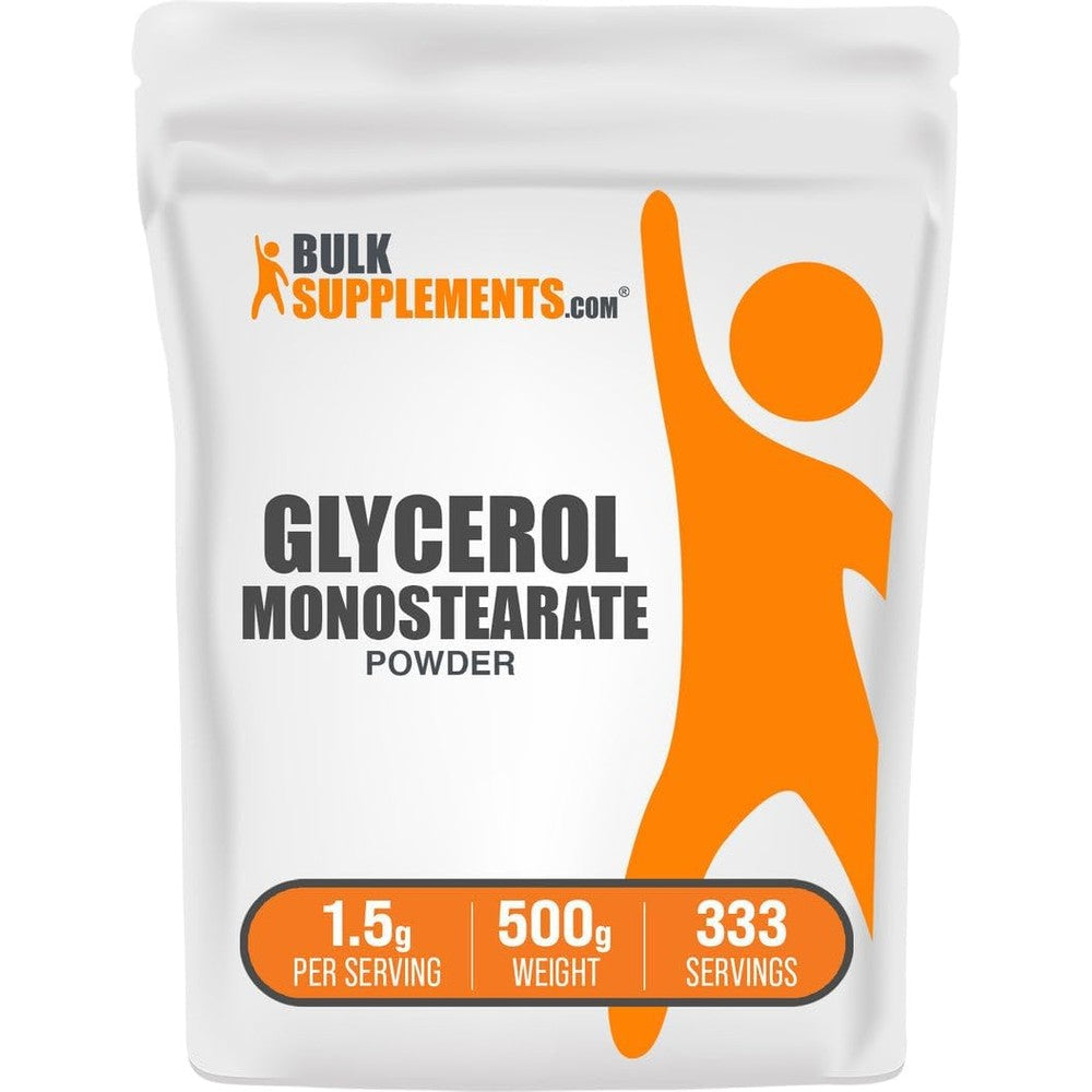 BulkSupplements Glycerol Monostearate Powder Unflavored Food Grade Gluten Free Supplement One Point Five Grams Per Serving Five Hundred Grams Pouch