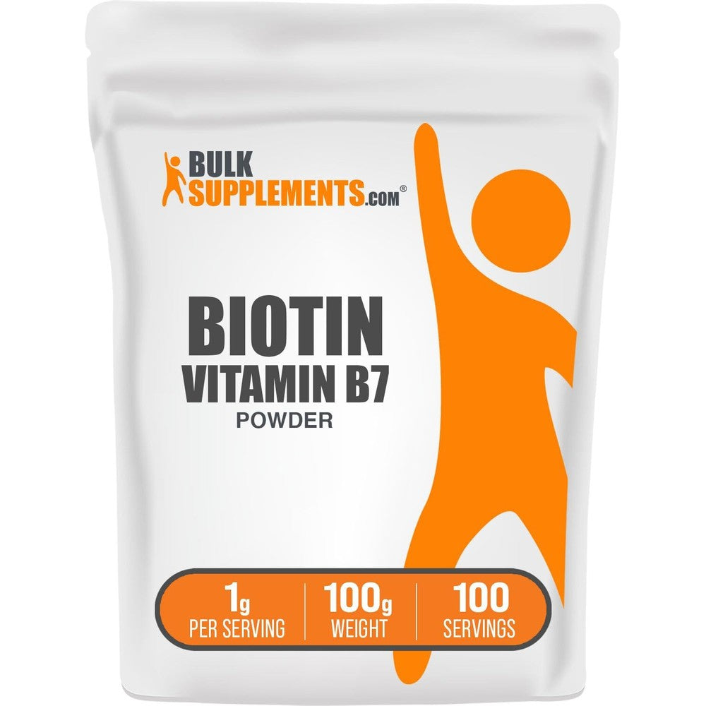 BulkSupplements.com Biotin 10000mcg Powder Vitamin B7 Unflavored Supplement For Hair Skin And Nails Gluten Free 100 Grams Pack Of 1